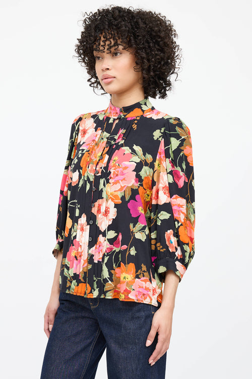 Smythe Floral Pleated Button Up Top