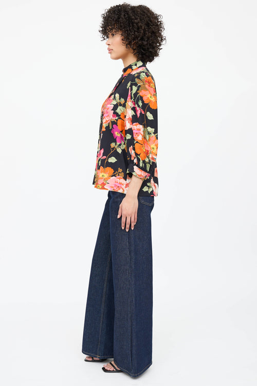 Smythe Floral Pleated Button Up Top