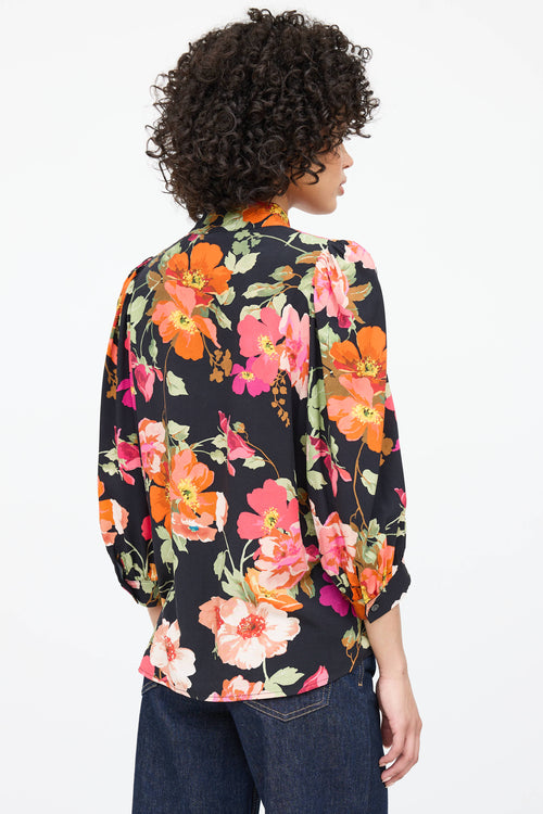 Smythe Floral Pleated Button Up Top