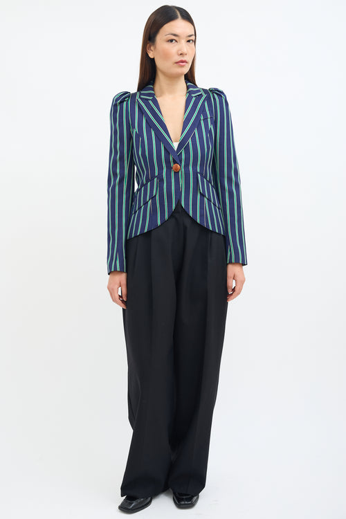 Smythe Navy & Green Striped Pouf Blazer