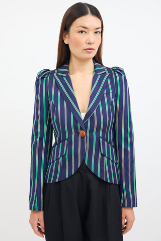 Smythe Navy & Green Striped Pouf Blazer