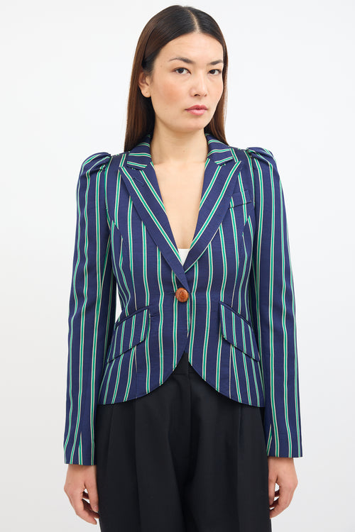 Smythe Navy & Green Striped Pouf Blazer