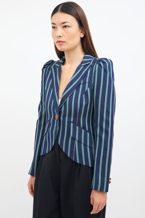 Smythe Navy & Green Striped Pouf Blazer