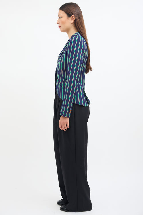 Smythe Navy & Green Striped Pouf Blazer