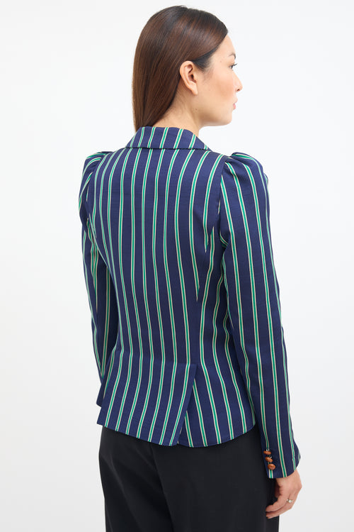 Smythe Navy & Green Striped Pouf Blazer