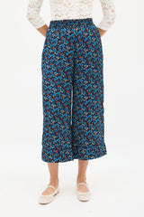 Smythe Navy & Multicolour Floral Wide Cropped Trouser