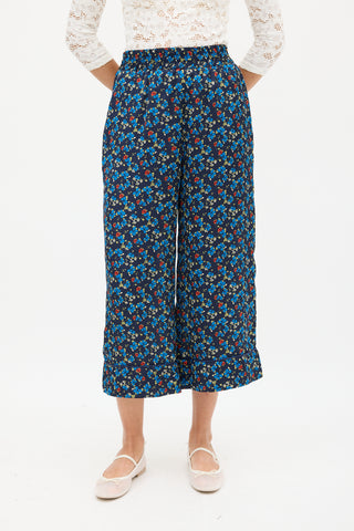 Smythe Navy & Multicolour Floral Wide Cropped Trouser