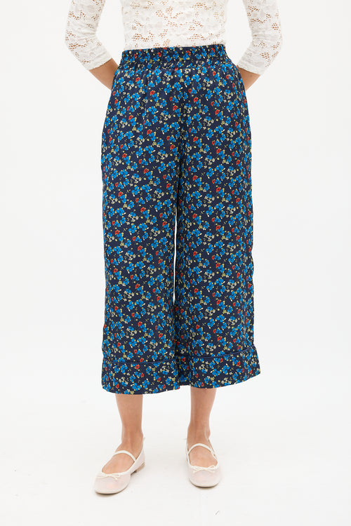 Smythe Navy & Multicolour Floral Wide Cropped Trouser