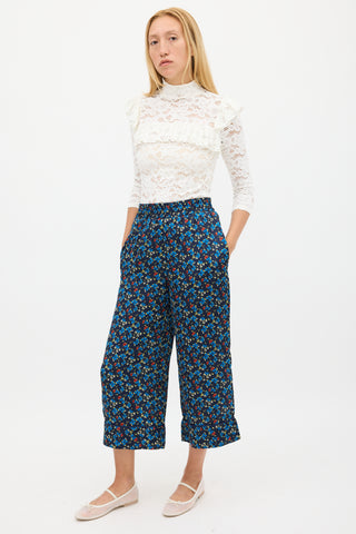Smythe Navy & Multicolour Floral Wide Cropped Trouser