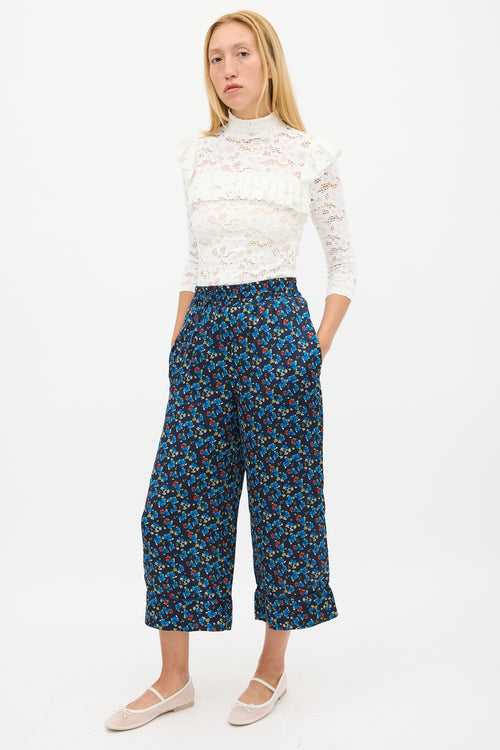 Smythe Navy & Multicolour Floral Wide Cropped Trouser