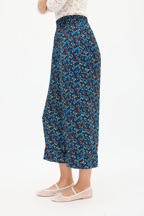 Smythe Navy & Multicolour Floral Wide Cropped Trouser