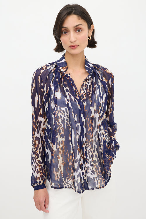 Smythe Navy & Multicolour Sheer Printed Shirt