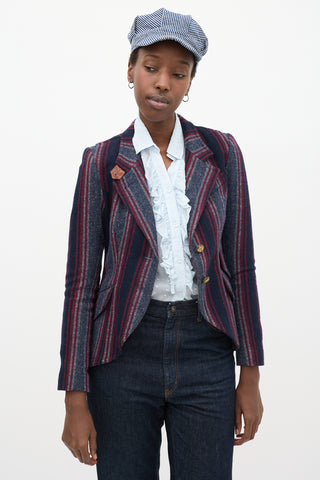 Navy & Multicolour Wool Striped Blazer