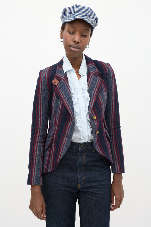 Navy & Multicolour Wool Striped Blazer