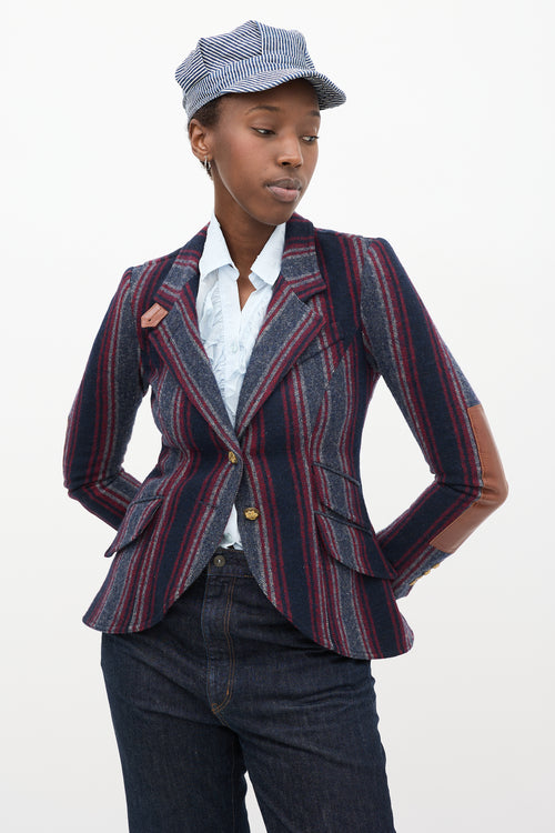 Navy & Multicolour Wool Striped Blazer