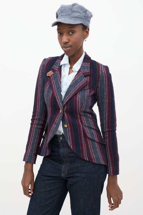 Navy & Multicolour Wool Striped Blazer