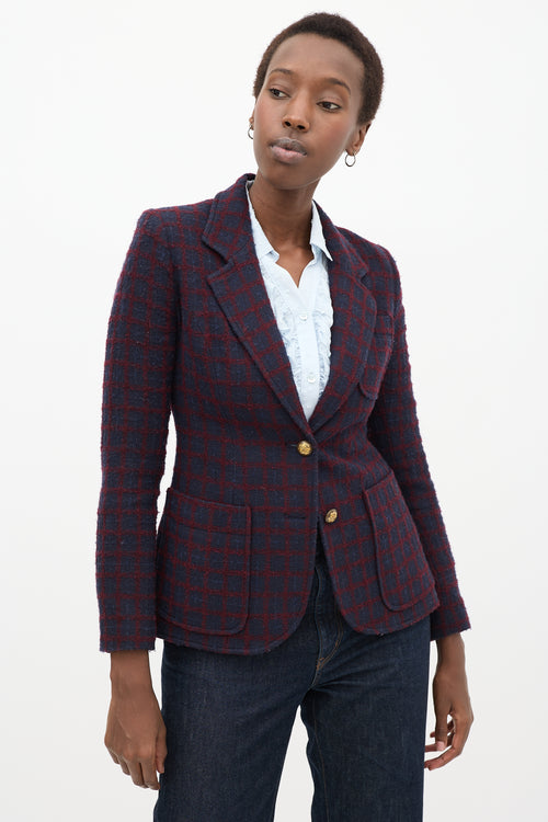 Navy & Red Wool Windowpane Blazer