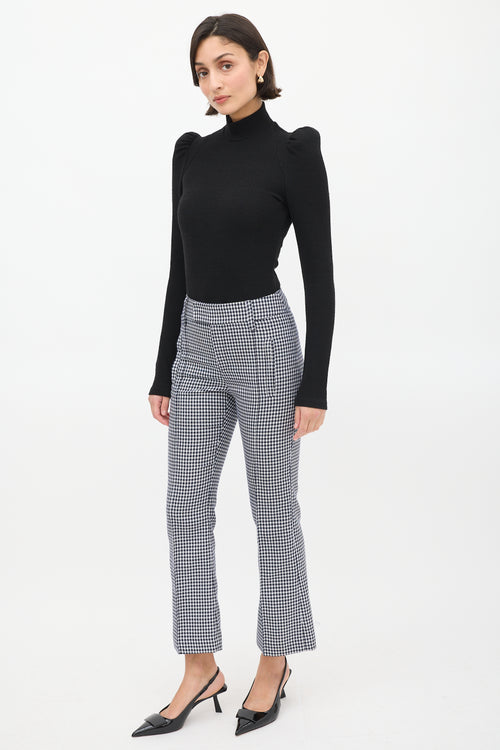 Smythe Navy & White Wool Houndstooth Flared Trouser