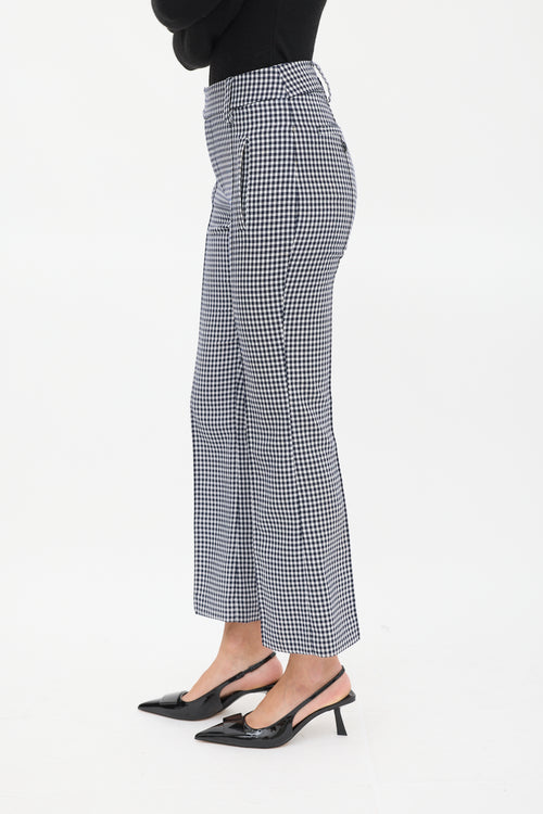 Smythe Navy & White Wool Houndstooth Flared Trouser