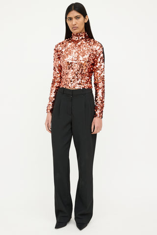 Smythe Orange & Black Sequin Mock Neck Top