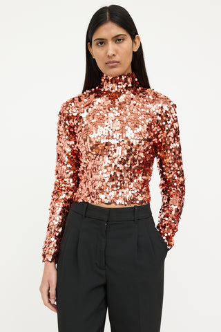 Smythe Orange & Black Sequin Mock Neck Top