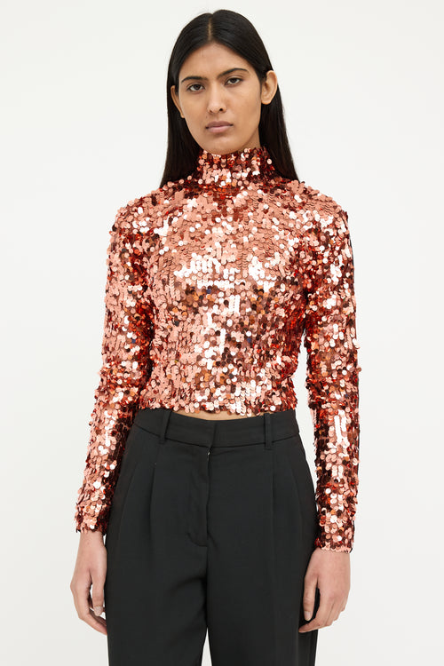 Smythe Orange & Black Sequin Mock Neck Top