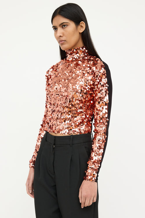 Smythe Orange & Black Sequin Mock Neck Top