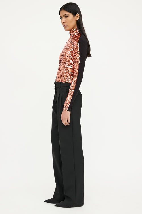 Smythe Orange & Black Sequin Mock Neck Top