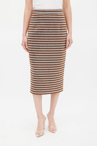 Smythe Orange & Silver Metallic Striped Pencil Skirt