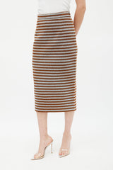 Smythe Orange & Silver Metallic Striped Pencil Skirt