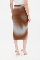 Smythe Orange & Silver Metallic Striped Pencil Skirt