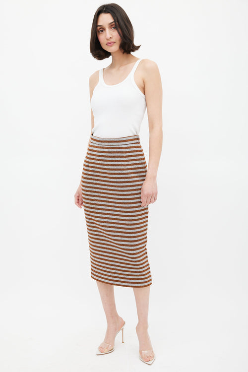 Smythe Orange & Silver Metallic Striped Pencil Skirt