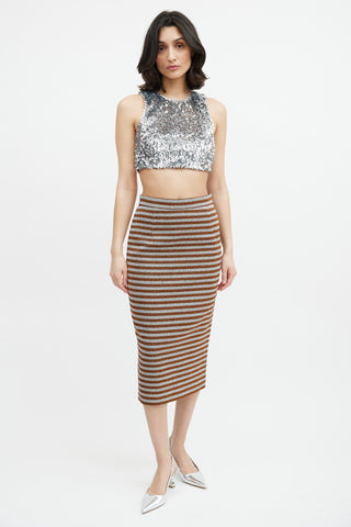 Smythe Orange & Silver Metallic Striped Skirt