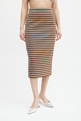 Smythe Orange & Silver Metallic Striped Skirt