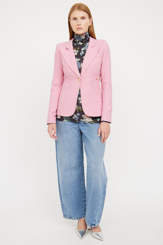 Smythe Pink Wool Peak Lapel Duchess Blazer