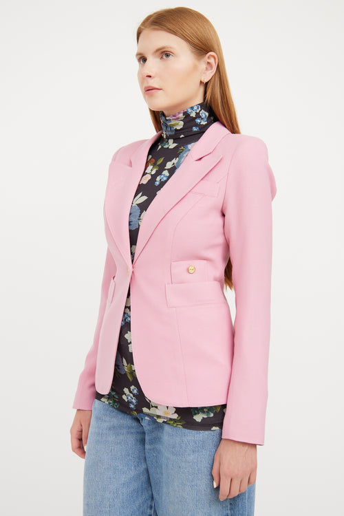 Smythe Pink Wool Peak Lapel Duchess Blazer