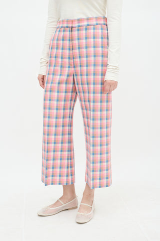 Smythe Pink & Multi Begonia Check Wide Leg Culotte