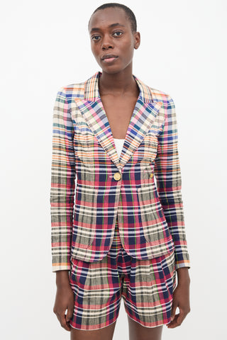 Smythe Pink & Multi Linen Plaid Blazer