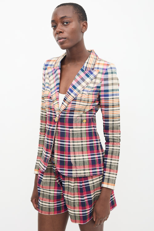 Smythe Pink & Multi Linen Plaid Blazer