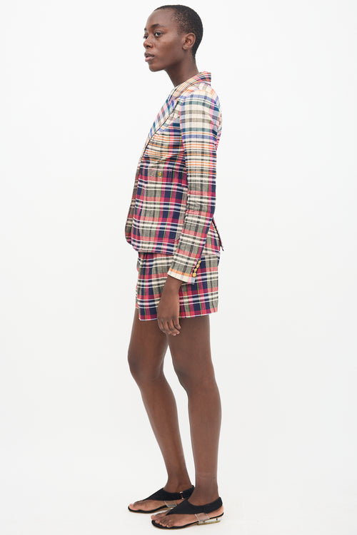 Smythe Pink & Multi Linen Plaid Blazer