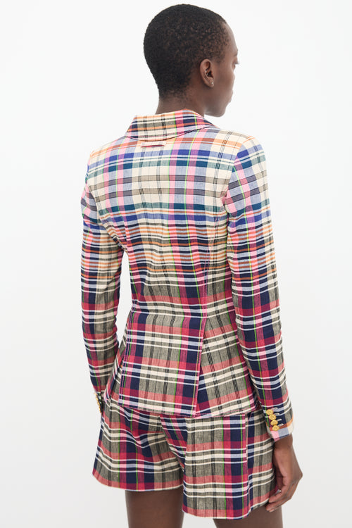 Smythe Pink & Multi Linen Plaid Blazer