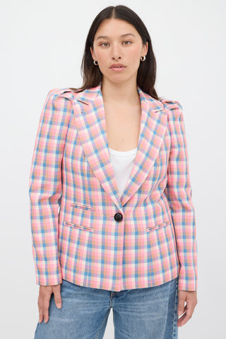 Smythe Pink & Multicolour Check Box Pleat Blazer