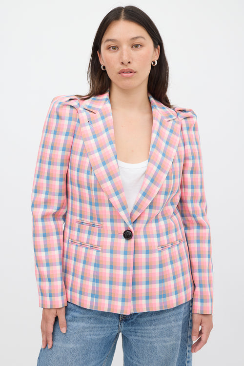 Smythe Pink & Multicolour Check Box Pleat Blazer