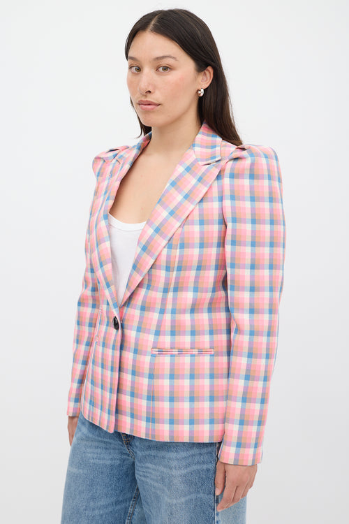 Smythe Pink & Multicolour Check Box Pleat Blazer