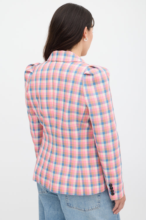 Smythe Pink & Multicolour Check Box Pleat Blazer