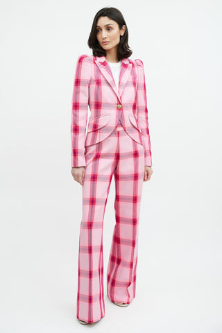 Smythe Pink & Multicolour Plaid Two Piece Suit