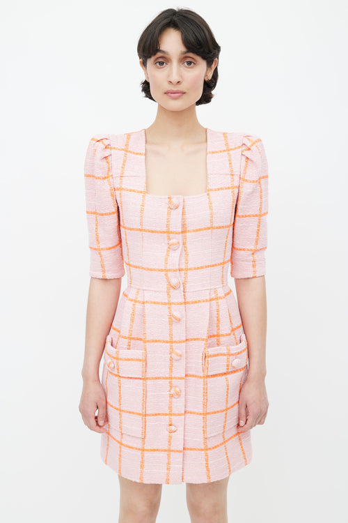 Smythe Pink & Orange Check Tweed Dress