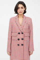 Smythe Pink & Red Houndstooth Double Breasted Coat