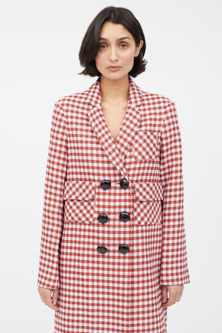 Smythe Pink & Red Houndstooth Double Breasted Coat