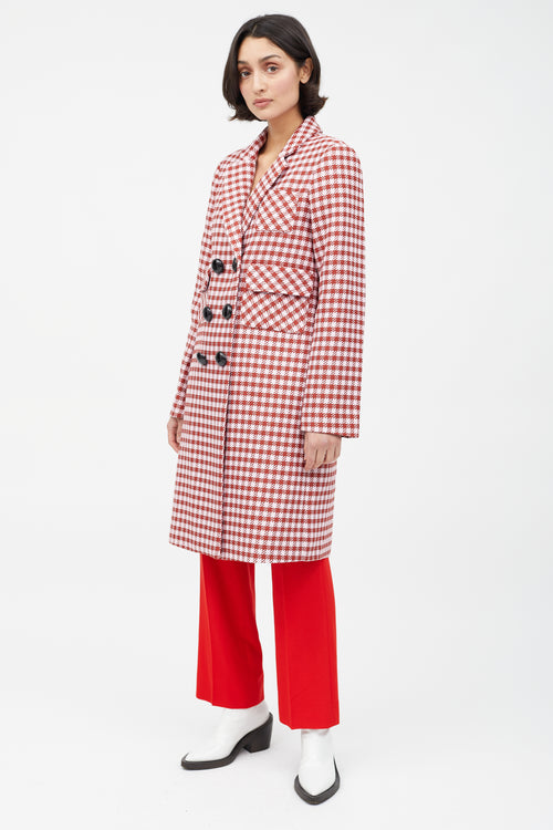 Smythe Pink & Red Houndstooth Double Breasted Coat